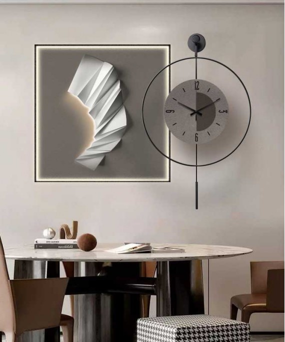 Silver And Grey 60*60 Cm Crytsall Porsalein Painting With Led Light And Clock 50*50 Cm 